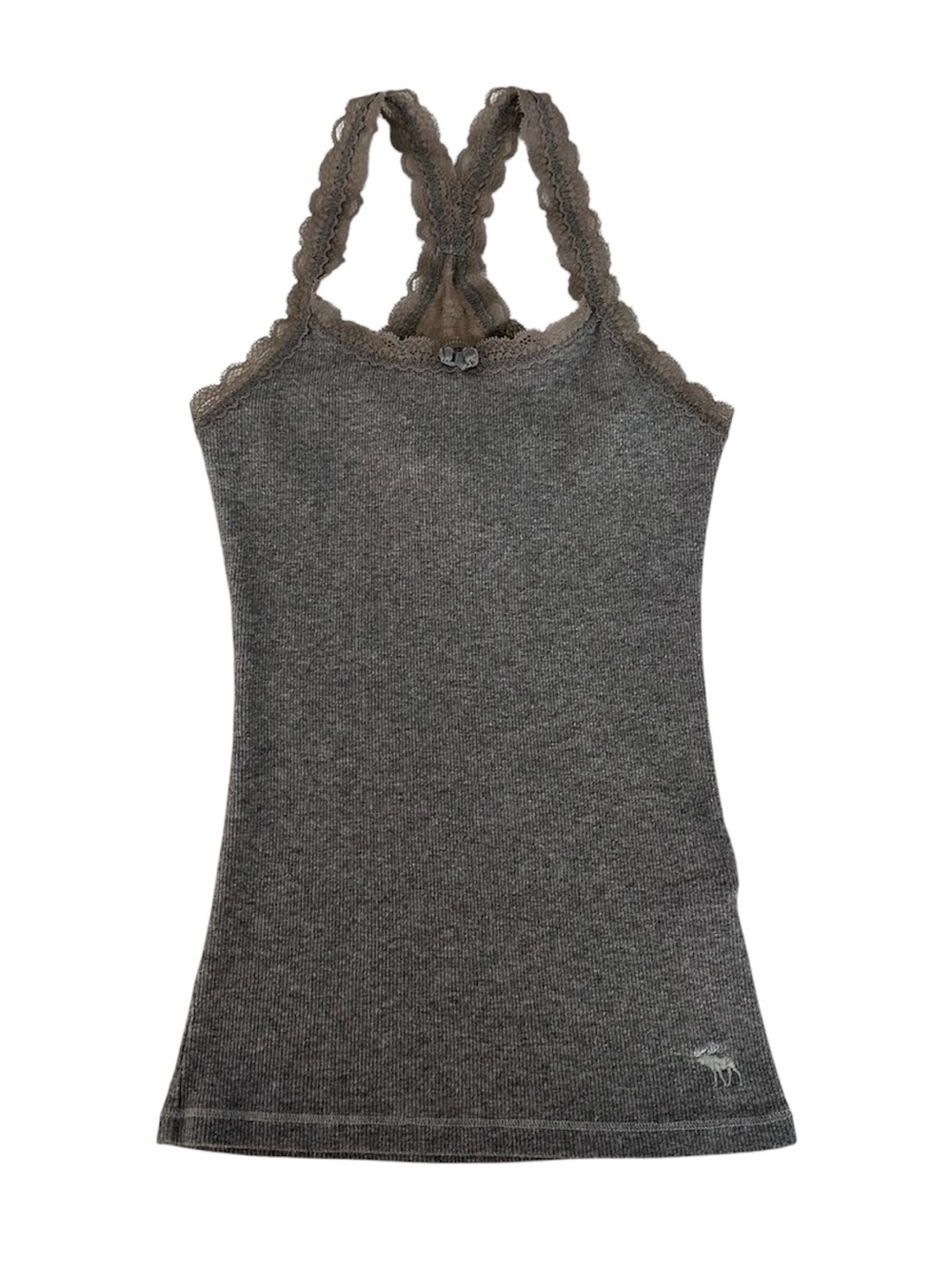 Vintage Y2K Abercrombie Gray Lace Trim Cotton Ribbed Tank Top